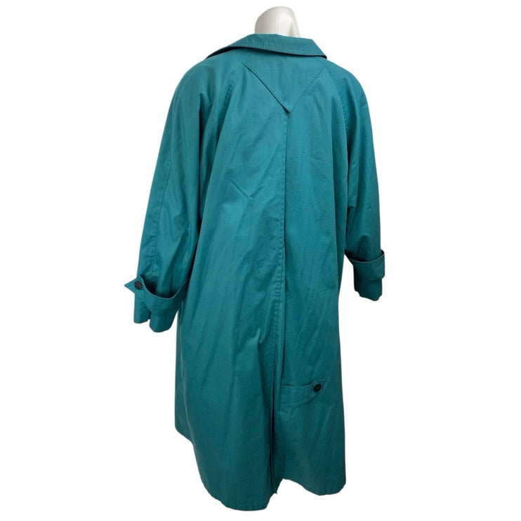 London Fog Women's Blue Green Collared Button Down Long Sleeve Overcoat Jacket 6
