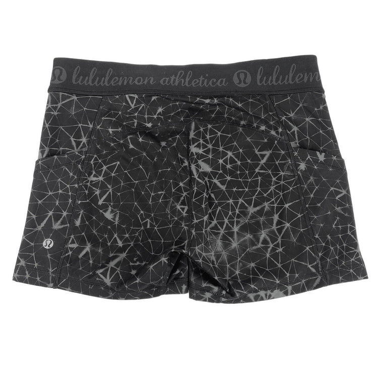 Lululemon Black Abstract Spell Out Waistband Elastic Pull On Workout Shorts S/M