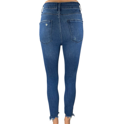Zara Women's Blue Distressed Frayed High Waist Skinny Denim Jeans Pants Size 4