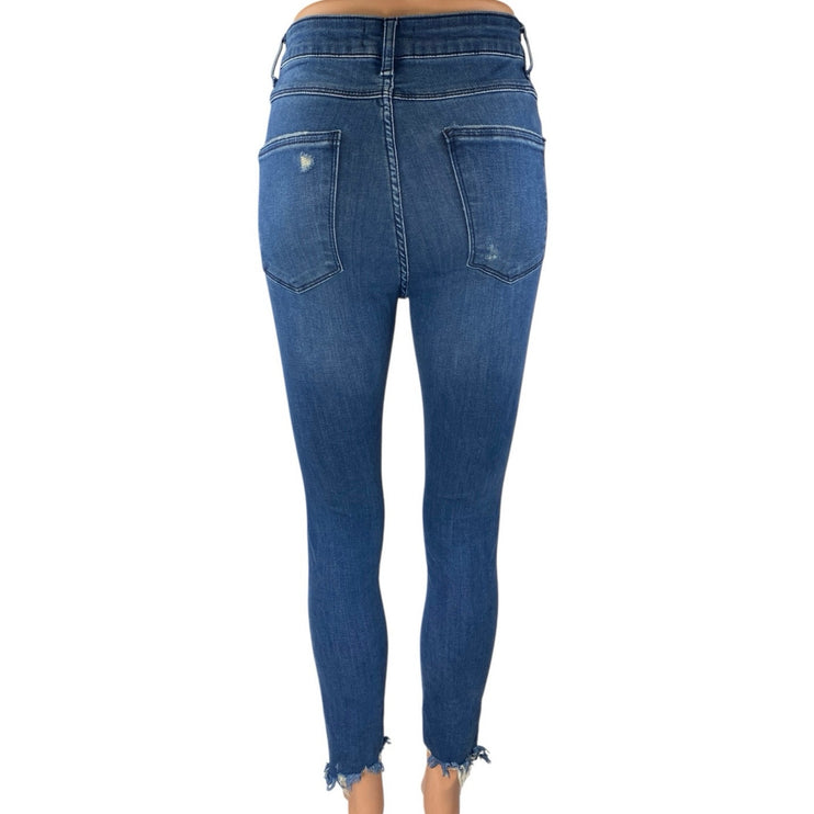 Zara Women's Blue Distressed Frayed High Waist Skinny Denim Jeans Pants Size 4