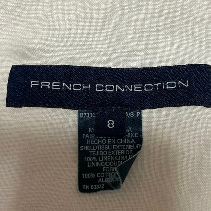 French Connection Cream 100% Linen Sleeveless Pleated A Line Midi Dress Size 8