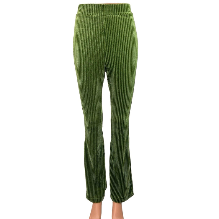 Shein Green Solid Velvet Rib High Waist Flare Leggings Bell Bottom Yoga Pants 4