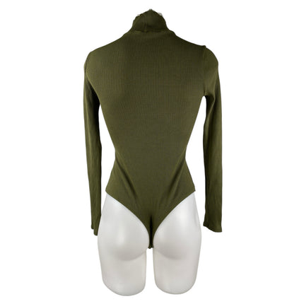 Lulus Womens Green Ribbed Knit Long Sleeve Turtleneck Bodysuit Sweater Top Sz S
