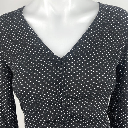 H&M Black White Polka Dot Ruffle V Neck Long Sleeve Peplum Blouse Top – Brie H&M Black White Polka Dot Ruffle V Neck Long Sleeve Peplum Blouse Top – Brie