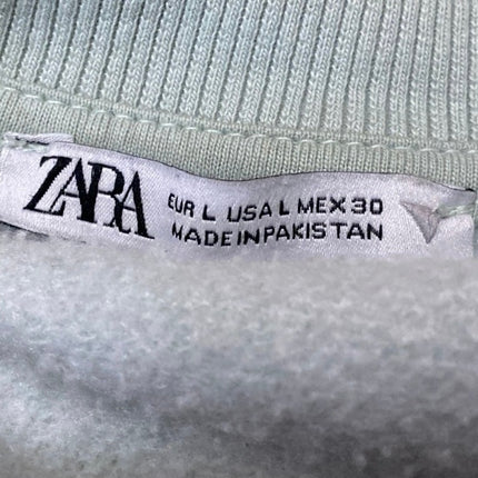 Zara Women's Green Fleece Long Sleeve Crew Neck Cropped Sweatshirt Top Size L