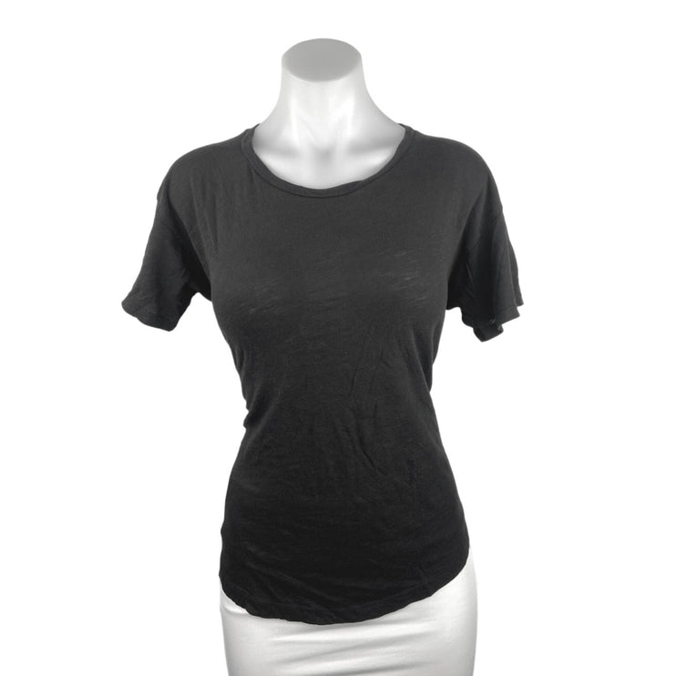 Madewell Black Cotton Round Neck Short Sleeve Curved Hem Basic T-Shirt Top Sz M