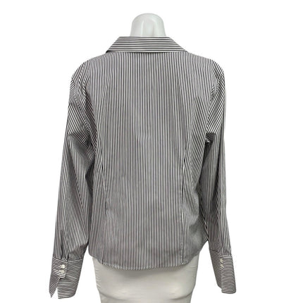 Calvin Klein Women's Black White Gray Striped Long Sleeve Button Down Shirt M/L
