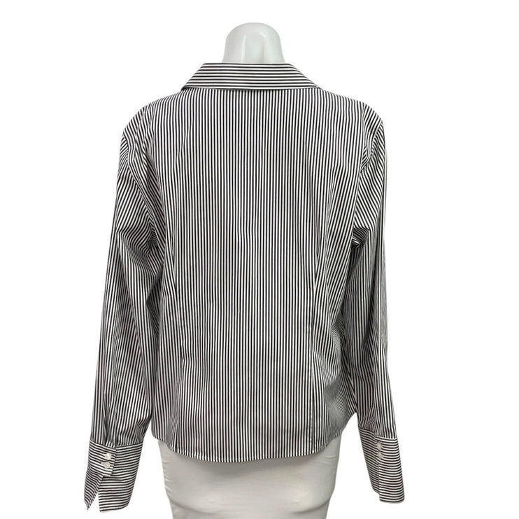 Calvin Klein Women's Black White Gray Striped Long Sleeve Button Down Shirt M/L