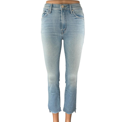 Mother Women's Blue Mid Rise Frayed Raw Hem Straight Leg Denim Jeans Pants Sz 24