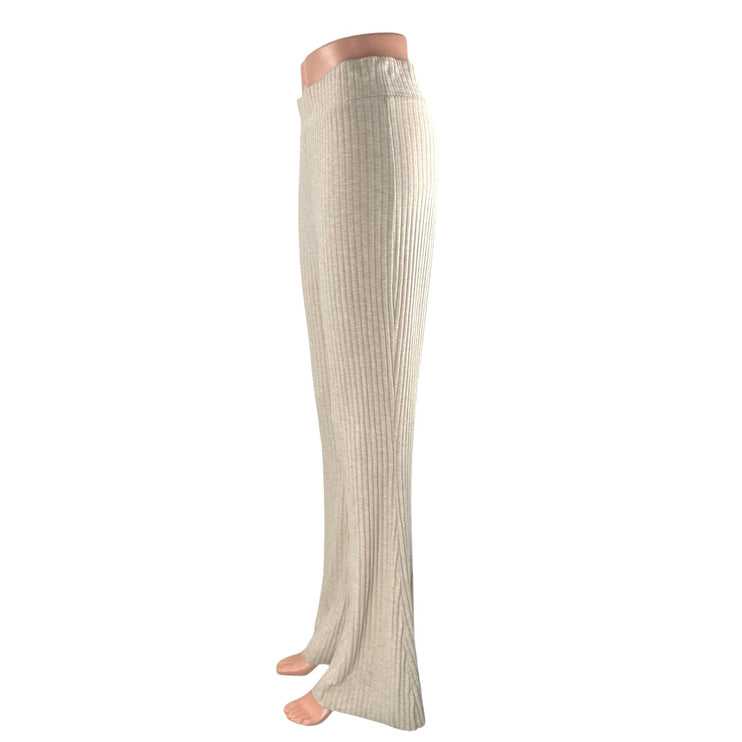 H&M Women's Beige Ribbed Knit High Rise Flare Lounge Trousers Pants Size M