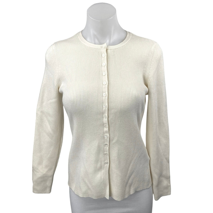 Abercrombie & Fitch Cream Ribbed Knit Long Sleeve Button Up Cardigan Sweater M