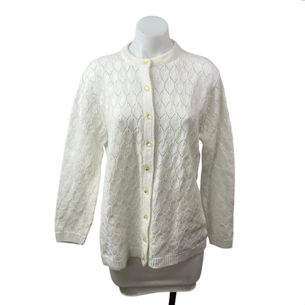 Rosanna Women's White Argyle Knit Long Sleeve Button Down Cardigan Sweater Top M