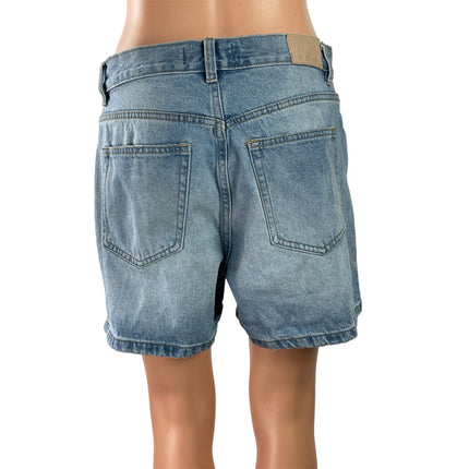 Pull & Bear Women's Blue High Rise Bermuda Boyfriend Denim Jean Shorts Size 8