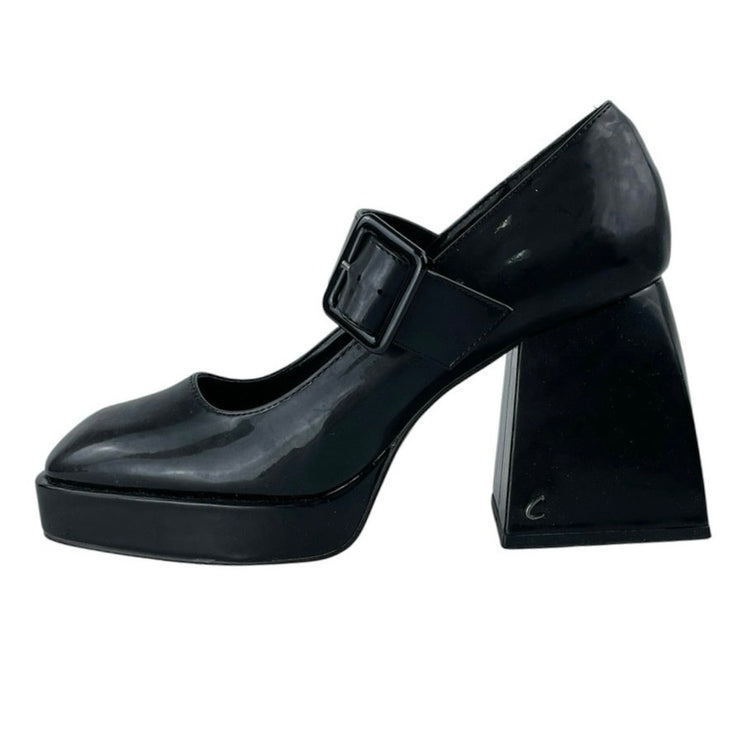 Sam Edelman Circus NY C Logo Black Chunky Platform Heels Mary Jane Pump Shoes 9
