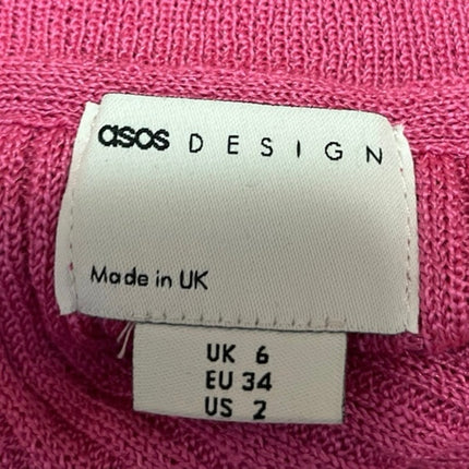 ASOS Design Pink Ribbed Knit Collared Button Down Cardigan Sweater Top Size 2
