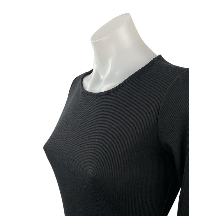 Princess Polly Black Ribbed Knit Round Neck Long Sleeve Mini Bodycon Dress Sz 4