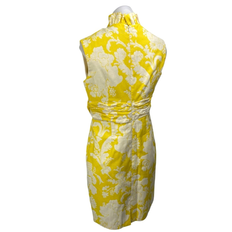 Jessica Howard Yellow Floral Ruffle Faux Wrap Sleeveless Mini Pencil Dress 10P