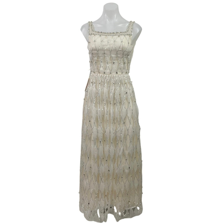 NEW Women's White Sequin Rhinestone Sleeveless Square Neck A-Line Tank Dress XS