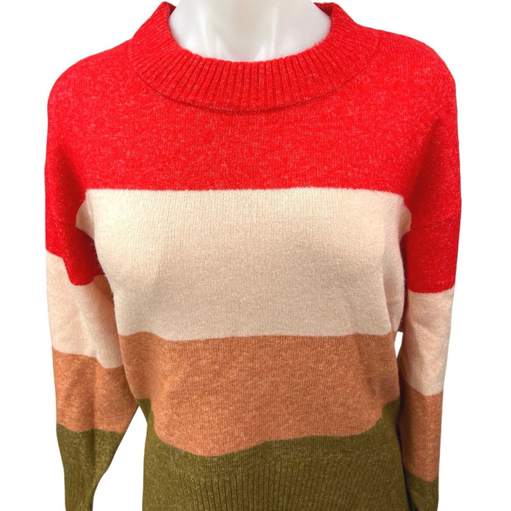 A New Day Multicolor Colorblock Mock Crew Neck Knit Pullover Sweater Top Size XS