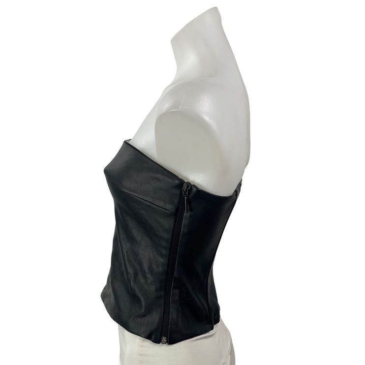 Cultnaked Black Faux Leather Vegan Strapless Bandeau Tube Sleeveless Crop Top S
