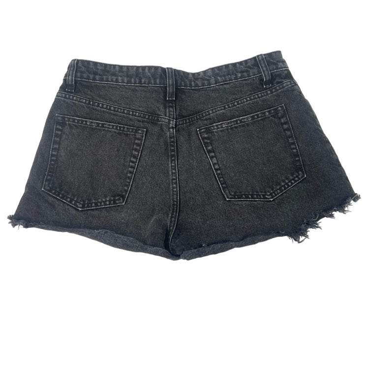 Zara Black Denim High Rise Distressed Frayed Raw Hem Casual Jean Shorts Size 8