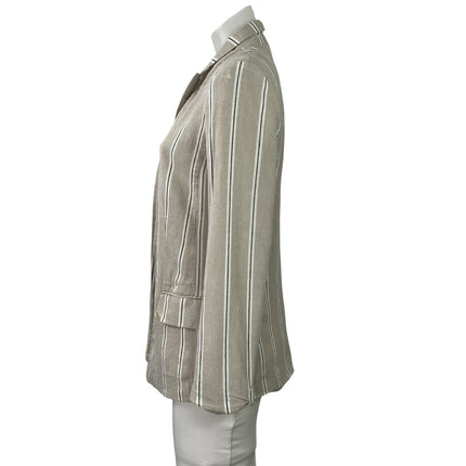 H&M Women's Beige Linen Striped Long Sleeve Pocket Blazer Coat Jacket Size 0