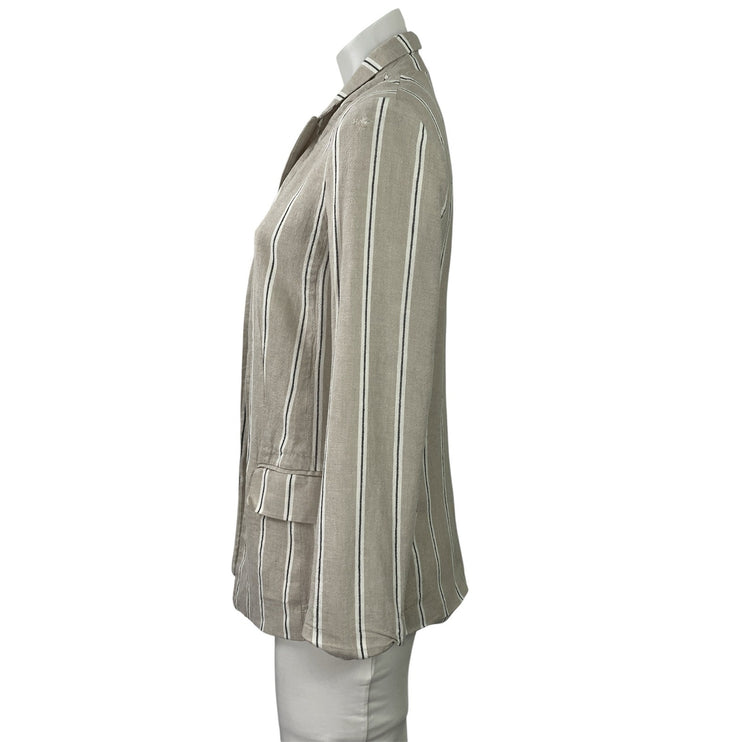 H&M Women's Beige Linen Striped Long Sleeve Pocket Blazer Coat Jacket Size 0