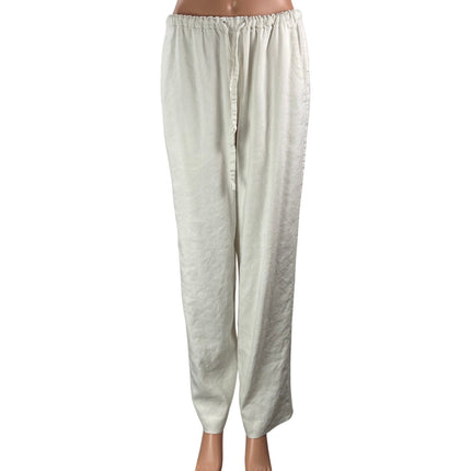 Rebecca Taylor Women's Off White Linen Relaxed Fit Straight Leg Trouser Pants 4