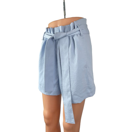 Aritzia Wilfred Women's Blue High Rise Belted Wide Leg Bermuda Paperbag Shorts 4