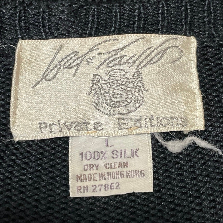 Lord & Taylor 100% Silk Black Long Sleeves Button Front Cardigan Sweater Top L