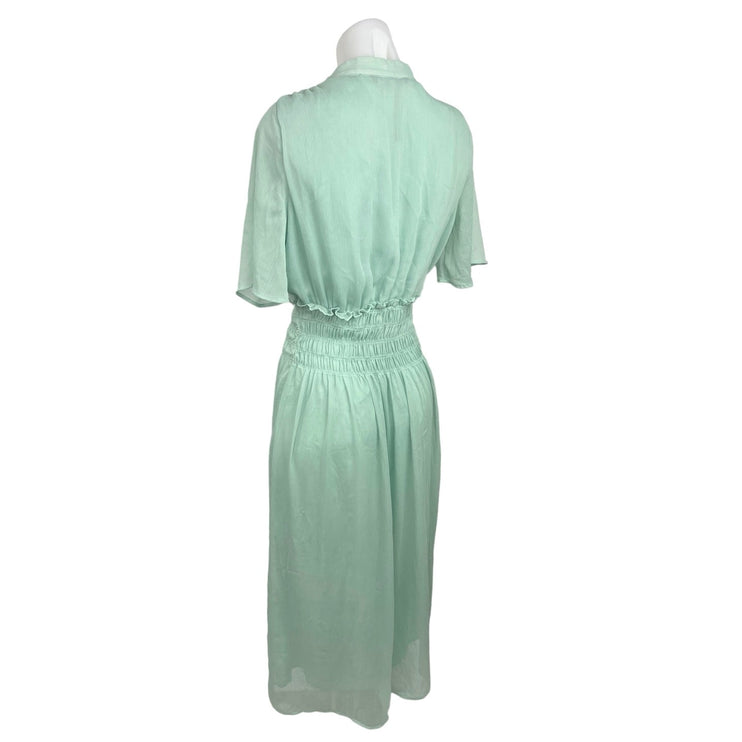 Zara Mint Green V Neck Smocked Waist Soft Half Sleeve Maxi Shirt Dress Size S