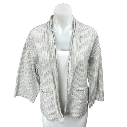 Eileen Fisher Women's Gray Black Striped Pocket Open Cardigan Sweater Top Size S