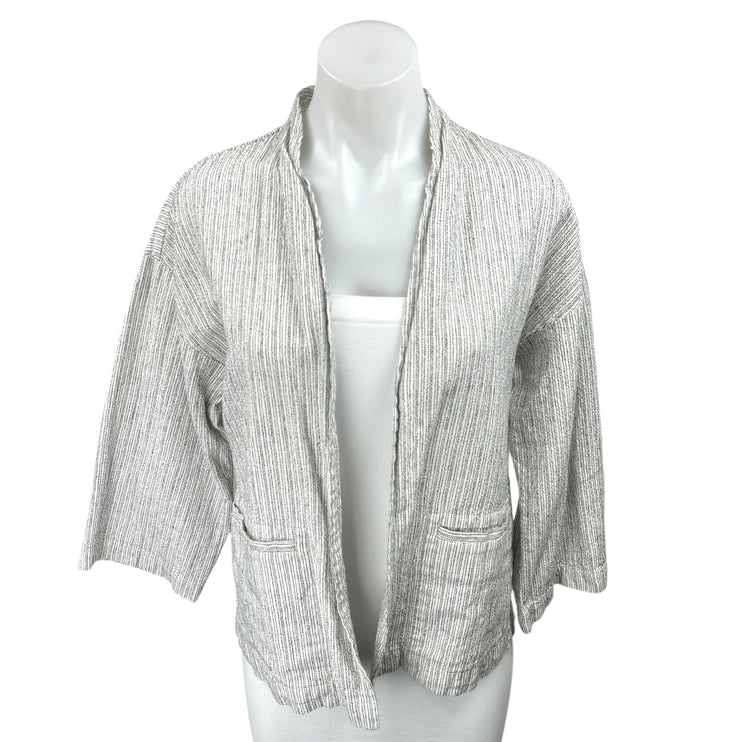 Eileen Fisher Women's Gray Black Striped Pocket Open Cardigan Sweater Top Size S