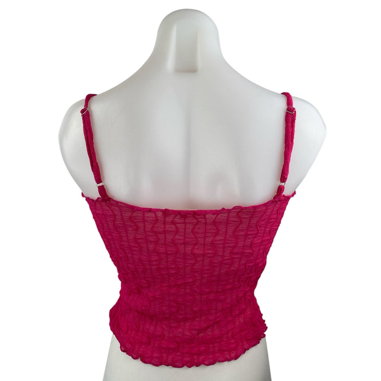 Et Clet Women's Pink Crinkled Sleeveless V Neck Cropped Tank Cami Camisole Top M