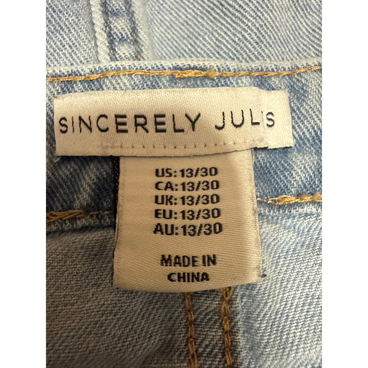 Sincerely Jules Women's Blue Light Wash Cargo Denim Jeans Mini Skirt Size 13