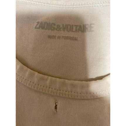 Zadig & Voltaire White Short Sleeve Distressed Crew Neck Tee T-shirt Top Size L
