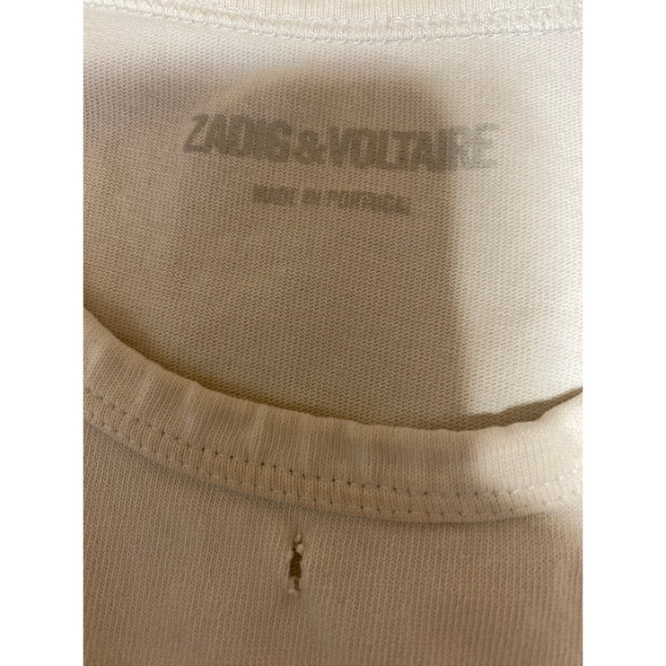 Zadig & Voltaire White Short Sleeve Distressed Crew Neck Tee T-shirt Top Size L