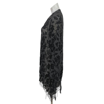 4 Love and Liberty Black Floral Burnout Velvet Jacquard Kimono Fringe Cardigan S