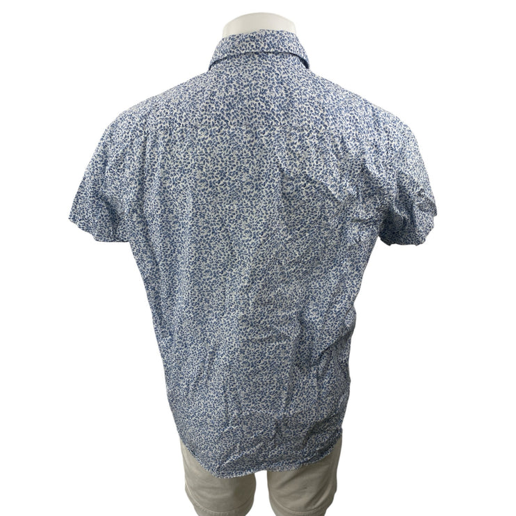 APT.9 Men's Blue Leaf Print Shot Sleeve Casual Button Down Camp Shirt Top Size L