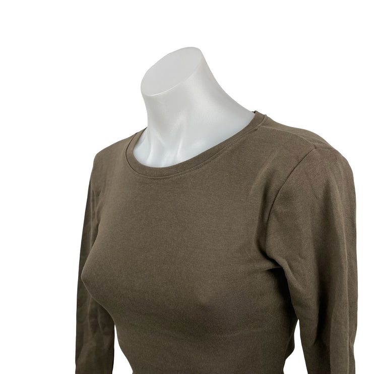 NEW Zara Women's Olive Green Open Back Knit Backless Long Sleeve Crop Top Size S