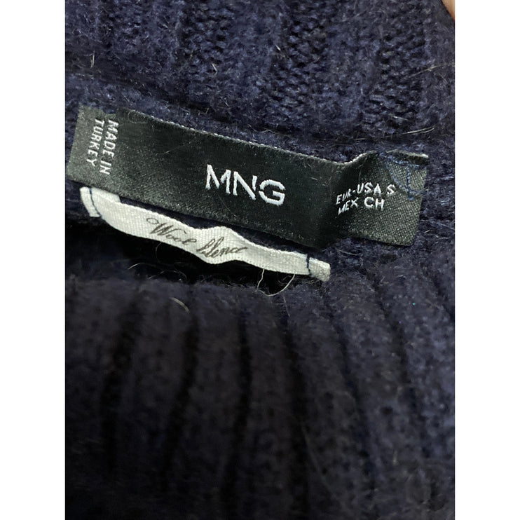 Mango MNG Blue Wool Alpaca Sleeveless Turtleneck Rib Knit Sweater Vest Top Sz S