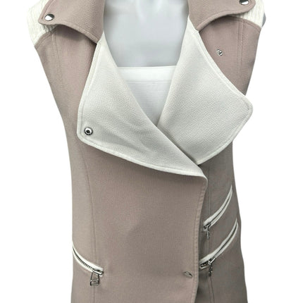 Aritzia Wilfred Timbre Tan Cream Sleeveless Snap Button Vest Coat Jacket Size XS