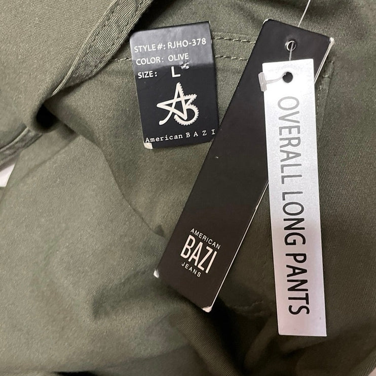 NEW American Bazi Women's Olive Green Bib Skinny Ankle Utility Overalls Size L