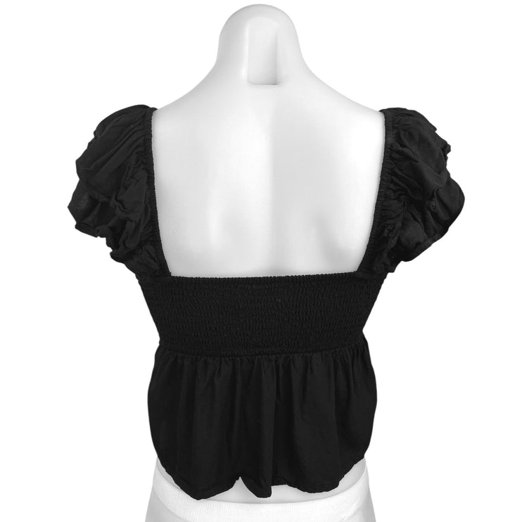 Abercrombie & Fitch Black Ruffle Sleeveless Babydoll Smocked Blouse Top Size XS