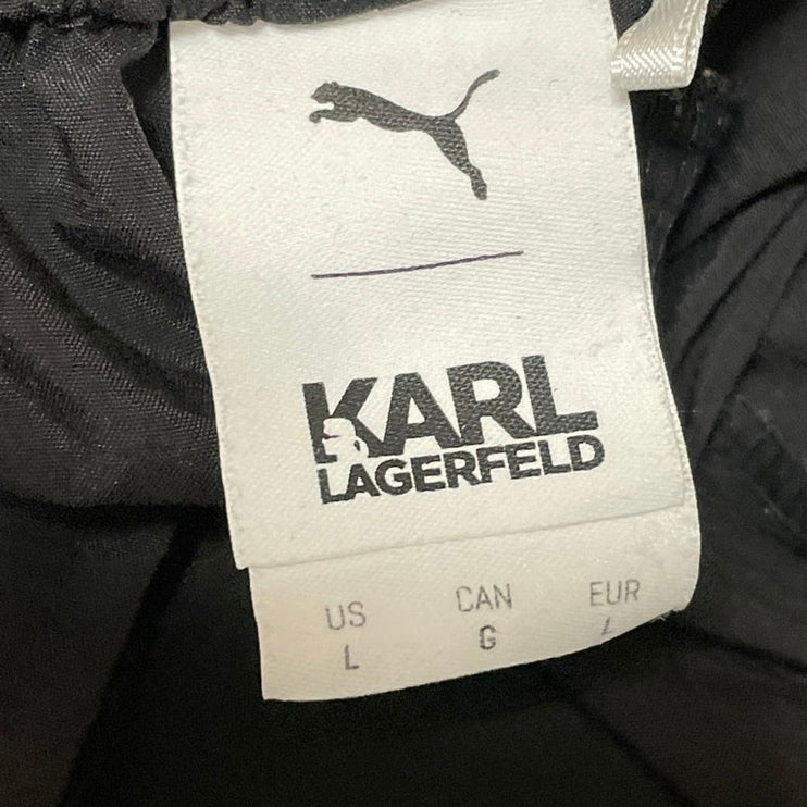 Karl Legarfeld Women's Black Side Stripes Drawstring Athletic Track Pants Size L