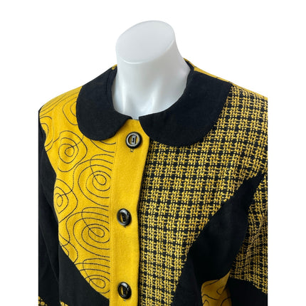 CanvasBacks Women's Wool Abstract Colorblock Patchwork Crop Blazer Coat Jacket M