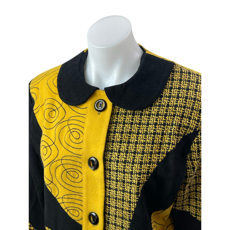 CanvasBacks Women's Wool Abstract Colorblock Patchwork Crop Blazer Coat Jacket M