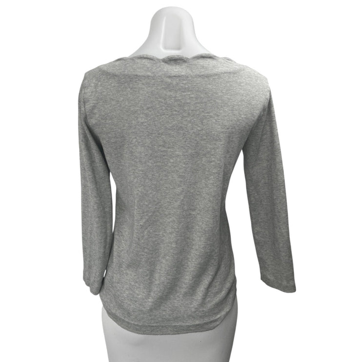 J.Crew Women's Gray Scalloped Square Neck Long Sleeve Knit Shirt Sweater Top S