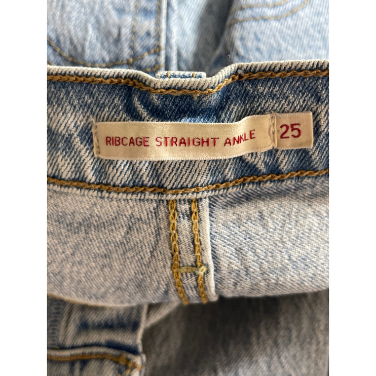 Levi's Ribcage Straight Ankle Blue Distressed Light Wash Denim Jeans Size 28
