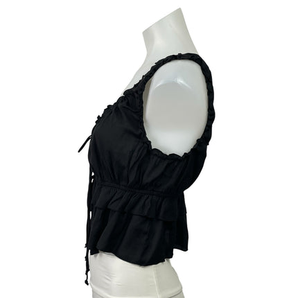 Victoria + Sophia Black Ruffle Sleeveless Tie Tiered Tank Cami Crop Top Size S